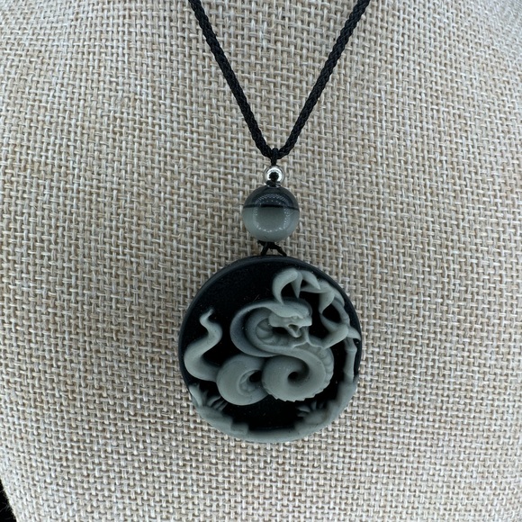 Black and Gray Snake Pendant Necklace - Picture 3 of 8